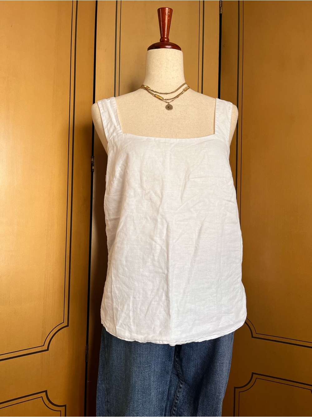 J. Crew White Square Neck Linen Tank